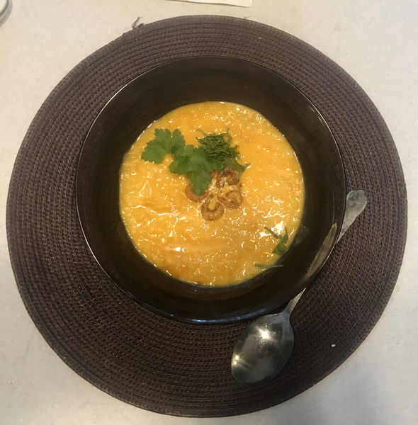 Тыквенный крем-суп с рисом и креветками (пошаговый фоторецепт)