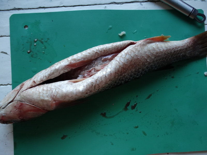 Рецепт фаршированной рыбы «По-новому». Очень нравится такая формовка: кость вырезается, а начинки помещается очень много